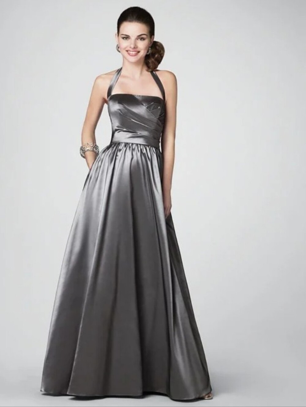 Size 8 charcoal halter/strapless taffeta Aline gown by Alfred Angelo  NWOT